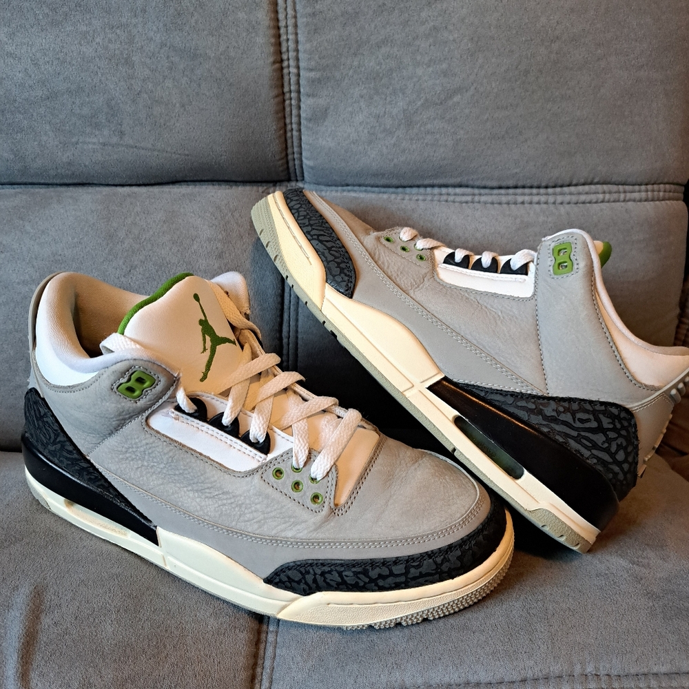 Nike Air Jordan 3s grey and green